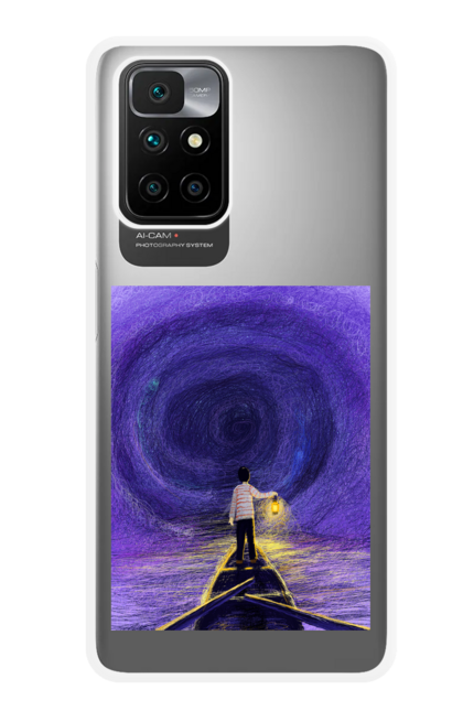 Чохол для телефону з принтом "Картина людина на човні з ліхтарем". Вода, всесвіт, картина, ліхтар, човен. CustomPrint.market
