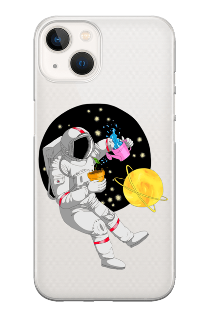 Чохол для телефону з принтом "Космонавт у космосі поливає квіти". Агроном, квітка, космонавт, космос, планета. CustomPrint.market