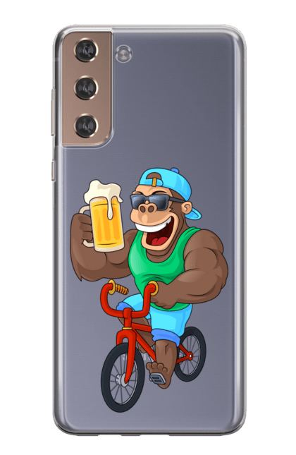 Чохол для телефону з принтом "Мавпа З Пивом На Велосипеді". Велосипед, мавпа, пиво. CustomPrint.market