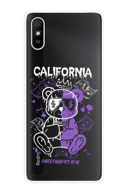 Чохол для телефону з принтом "Каліфорнійський ведмідь". Ведмедик, ведмежа, ведмідь, каліфорнійський ведмідь, каліфорнія, крута, молодіжна, плюшевий ведмедик, прикольна. CustomPrint.market