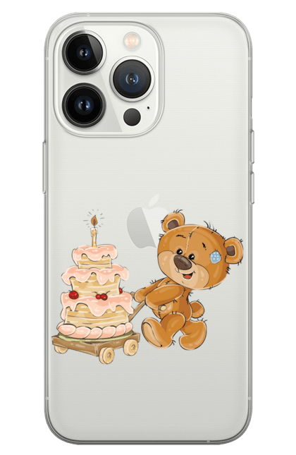 Чохол для телефону з принтом "Ведмедик з тортом". Ведмідь, день народження, медвеженок, торт. CustomPrint.market