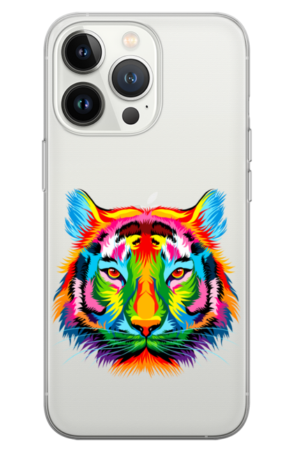 Чохол для телефону з принтом "Барвистий тигр". Барвистий, барвистий тигр, жовтий, зелений, кольоровий, кольоровий принт, купити футболку, синій, тигр, червоний. CustomPrint.market
