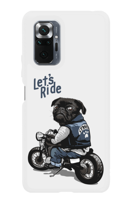 Чохол для телефону з принтом "Мопс на мотоциклі". Байкер, мопс, мотоцикл, собака, тварини. CustomPrint.market