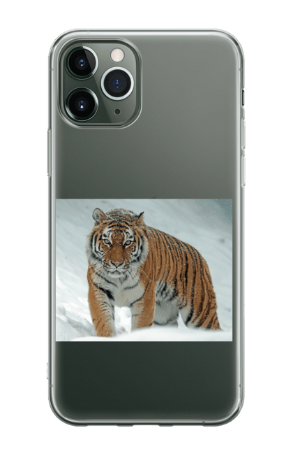 Чохол для телефону з принтом "Тигр у снігу". Велика кішка, великий кіт, дика природа, дикий, звір, зуби, погляд, портрет, природа, стилізація, тварина, тигр, хижак. CustomPrint.market