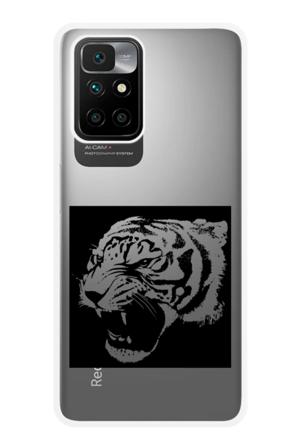 Чохол для телефону з принтом "Тигр моно чорний". Велика кішка, великий кіт, дика природа, дикий, звір, зуби, паща, погляд, портрет, природа, стилізація, тварина, тигр, хижак. CustomPrint.market