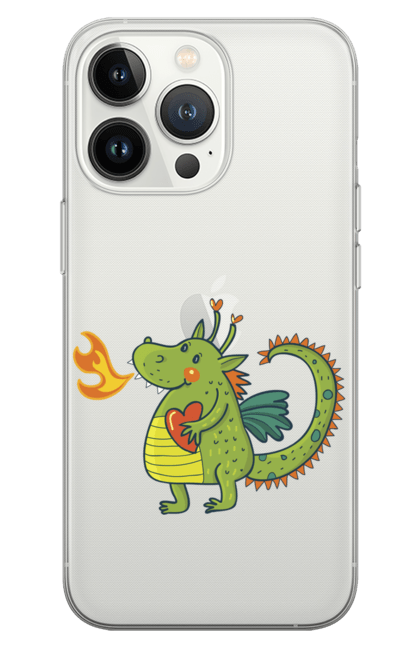 Phone case with prints Dragon in love. Dragon, fire, green dragon, heart, hearts, love, new year, symbol 2024. 2070702