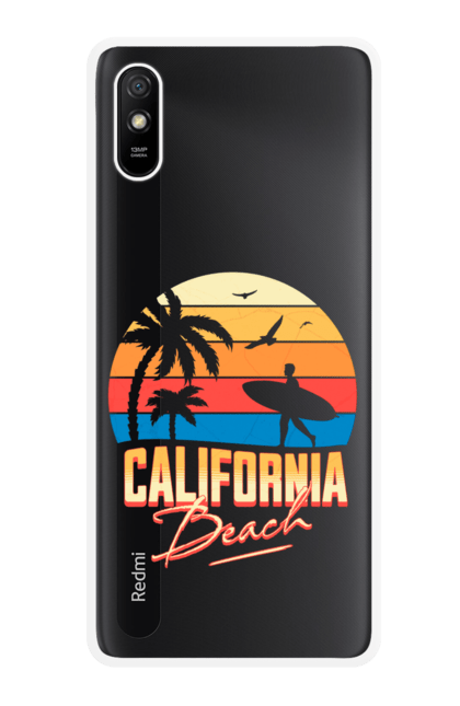 Чохол для телефону з принтом "Каліфорнія Пляж Ретро Сонце". Відпочинок, відпустка, каліфорнія, літо, море, пляж, серфінг, сонце. CustomPrint.market
