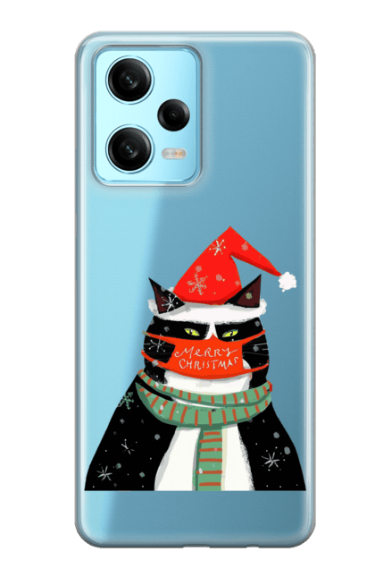 Чохол для телефону з принтом "Різдвяний кіт у масці". Кіт, кіт в масці, кіт у масці, кішка, маска, новий рік, новорічний кіт, різвяний кіт, різдво, смішний кіт. CustomPrint.market