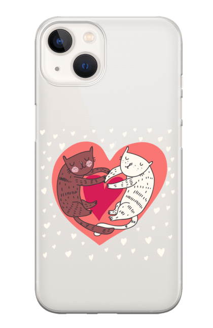 Чохол для телефону з принтом "Серце, закохані котики". Закохані коти, кіт, коти, кохання, серце. CustomPrint.market