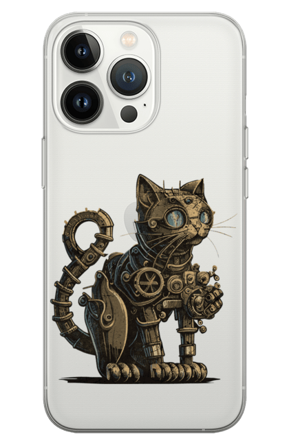 Чохол для телефону з принтом "Стімпанк Кіт". Інженер, інженерний гумор, кіт, кішка, кошеня, механік, робот, стімпанк. CustomPrint.market