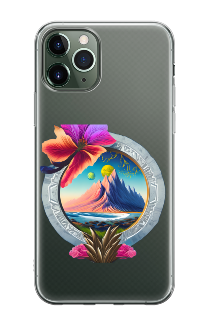 Чохол для телефону з принтом "Наклейка із зображенням гори в квітах". Гора, квіти, море. CustomPrint.market