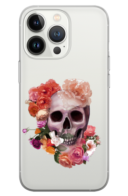 Чохол для телефону з принтом "Череп та півонії". Квіти, квітка, півонії, скелет, череп. CustomPrint.market
