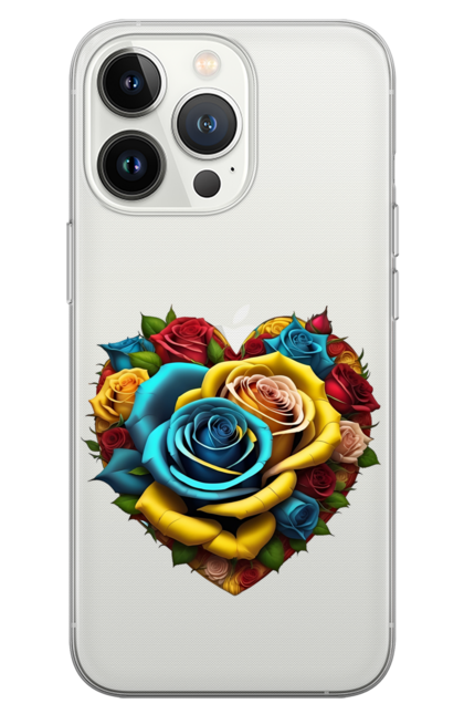 Чохол для телефону з принтом "Серце з жовто блакитних троянд". Жовто блакитні троянди, квіти, рози, серце, троянди, україна. CustomPrint.market