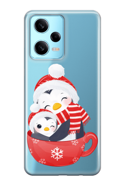 Чохол для телефону з принтом "Пінгвіни, мама і дитина в чашці". Зима, кружка, новий рік, пінгвін, різдво, сім`я, сніг. CustomPrint.market