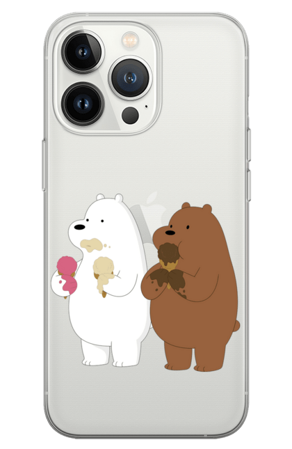 Чохол для телефону з принтом "Білий і бурий ведмідь об'їдаються морозивом". Білий ведмідь, бурий ведмідь, морозиво. CustomPrint.market