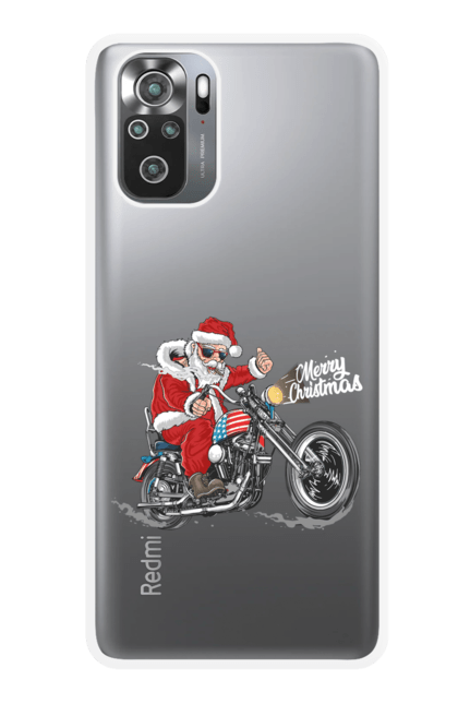 Чохол для телефону з принтом "Санта в окулярах на мотоциклі". Байкер, дід мороз, зима, мотоцикл, новий рік, різдво, санта, санта клаус, сніг, щасливого різдва. CustomPrint.market