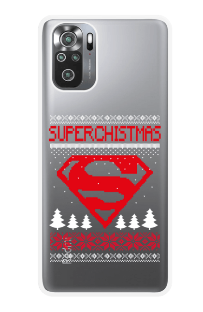 Чохол для телефону з принтом "Новий рік Супермен". Новий рік, різдво, светр з оленями, сніг, супермен, ялинка. CustomPrint.market