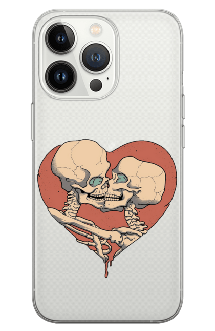 Чохол для телефону з принтом "Скелети в серці цілуються". Поцілунок, серце, скелет, скелети. CustomPrint.market