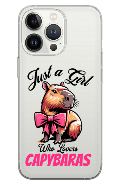 Phone case with prints Capybara. Animal, bow, capybara, pink, rodent. 2070702