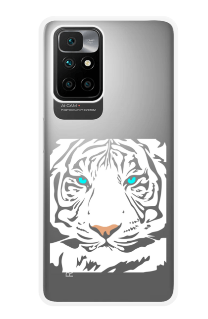 Чохол для телефону з принтом "Тигр білий прозорий". Білий, білий тигр, велика кішка, великий кіт, дика природа, дикий, звір, зуби, паща, погляд, портрет, природа, стилізація, тварина, тигр, хижак. CustomPrint.market