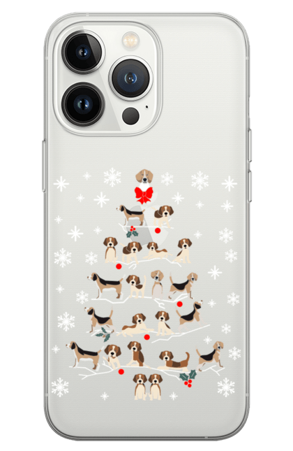Чохол для телефону з принтом "Собача новорічна ялинка". Гірлянда, новий рік, різдво, сніг, сніжинки, собаки, ялинка. CustomPrint.market