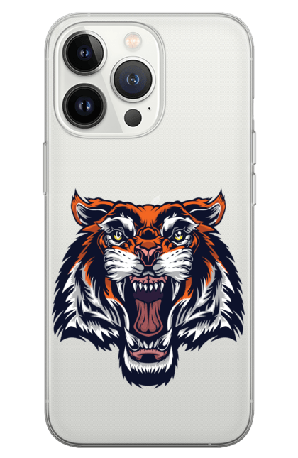 Чохол для телефону з принтом "Сердитий оранжевий тигр". Голова тигра, джунглі, злий тигр, сердитий тигр, тигр. CustomPrint.market