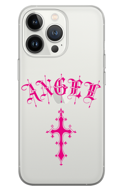 Чохол для телефону з принтом "Логотип Ангел". Готичний стиль, готичний шрифт, логотип, рожевий, хрест, хрестик, янгол. 2070702