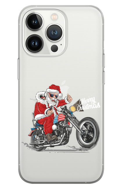 Чохол для телефону з принтом "Санта в окулярах на мотоциклі". Байкер, дід мороз, зима, мотоцикл, новий рік, різдво, санта, санта клаус, сніг, щасливого різдва. CustomPrint.market