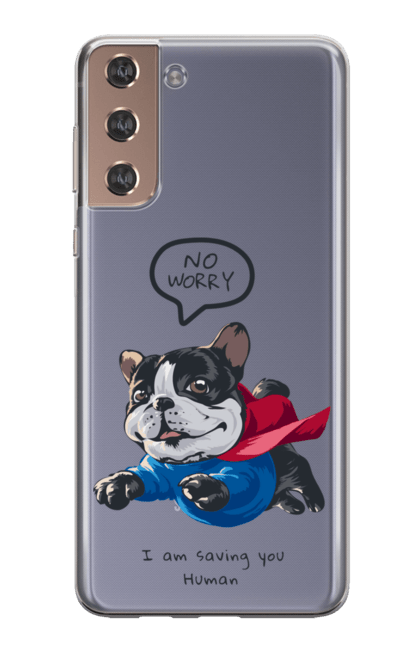Чохол для телефону з принтом "Пес супермен". Бульдог, пес в плащі, пес супермен, супермен, суперпес. CustomPrint.market