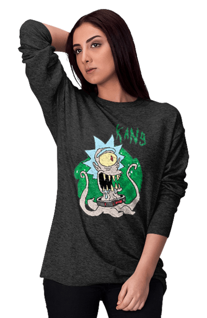 Women's sweatshirt with prints Rick and Morty. Adventures, black humor, cartoon, rick, rick and morty, sci-fi, tragicomedy. 2070702