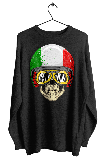 Світшот жіночий з принтом "Череп в мотошоломі". Мото, окуляри, череп, шолом. 2070702