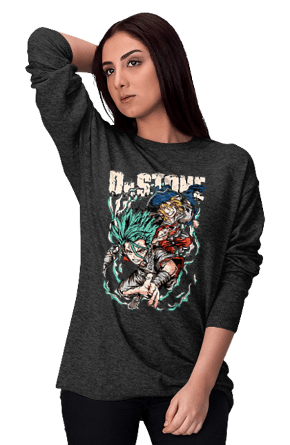 Women's sweatshirt with prints Dr. Stone Senku and Ryuusui. Anime, dr. stone, ishigami, manga, ryuusui, ryuusui nanami, senku, senku ishigami. 2070702