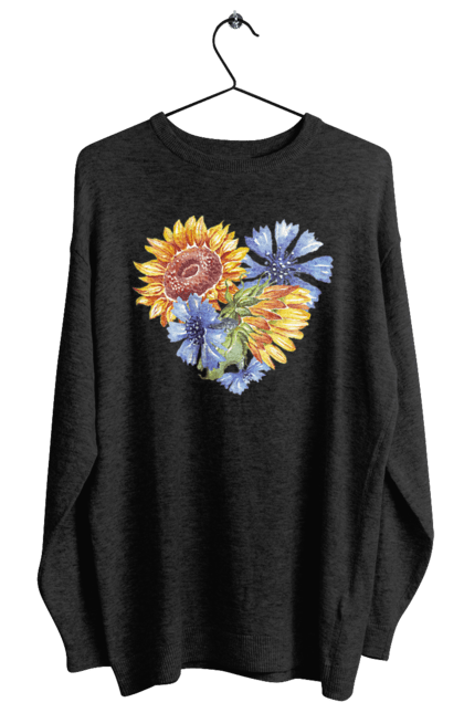 Світшот жіночий з принтом "Серце соняшники та фіалки". Квіти, люблю україну, любов, серце, соняшник, україна, фіалки. 2070702