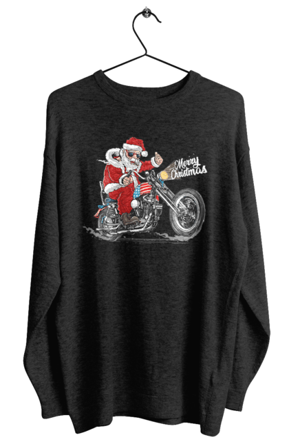 Світшот жіночий з принтом "Санта в окулярах на мотоциклі". Байкер, дід мороз, зима, мотоцикл, новий рік, різдво, санта, санта клаус, сніг, щасливого різдва. futbolka.stylus.ua