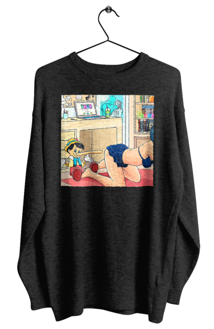 Світшот жіночий з принтом "Буратіно У Дорослій Казці". Бетмен, буратіно, гола, поцілунок, прикол. 2070702