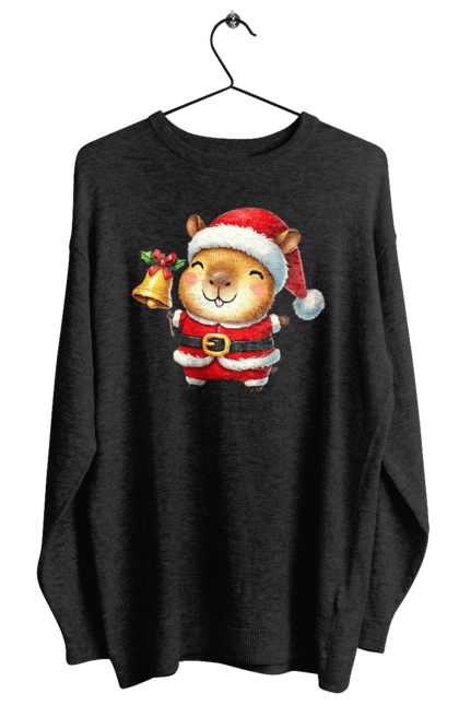 Women's sweatshirt with prints Funny capybara with a bell. Animal, bell, capybara, christmas, christmas capybara, gift, holiday, new year, new year`s gift, santa. 2070702