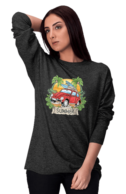 Світшот жіночий з принтом "Літо, Машина І Пальми". Відпочинок, літо, машина, пальми. 2070702