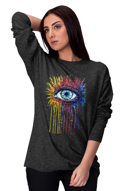 Світшот жіночий з принтом "Барвисто Тече Око". Очей, фарби. 2070702