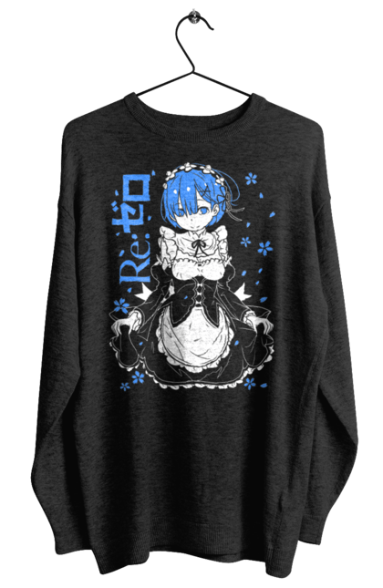 Women's sweatshirt with prints Re:Zero Rem. Anime, drama, fantasy, manga, re:zero, rem, thriller. 2070702