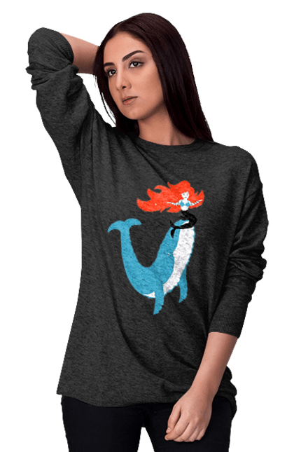 Світшот жіночий з принтом "Русалка І Кит". Кит, море, русалка. 2070702