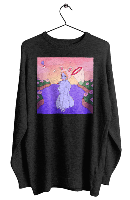 Світшот жіночий з принтом "Фіолетова Дівчина На Полюванні". Гола, дівчина, сачок. 2070702