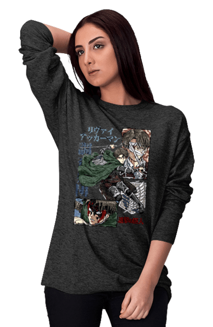 Women's sweatshirt with prints Attack on Titan Levi. Ackerman, anime, attack on titan, levi, manga, shingeki no kyojin, survey corps. 2070702