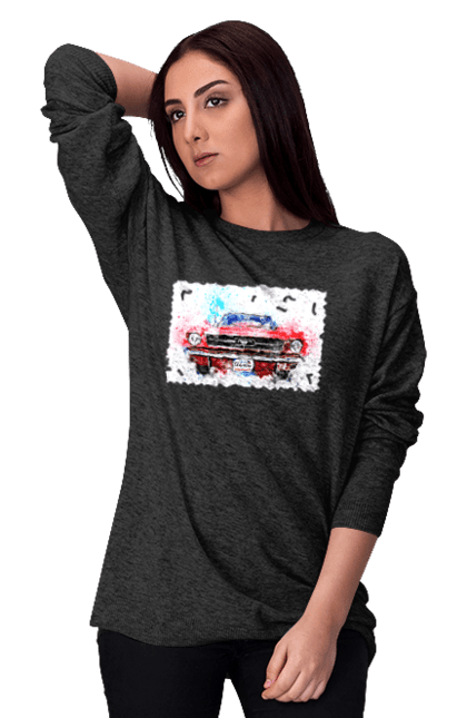 Світшот жіночий з принтом "Автомобіль мустанг". Автомобіль мустанг, донати, допомога, дорога, колесо, конь, машина, мустанг, пейпел, україна. 2070702