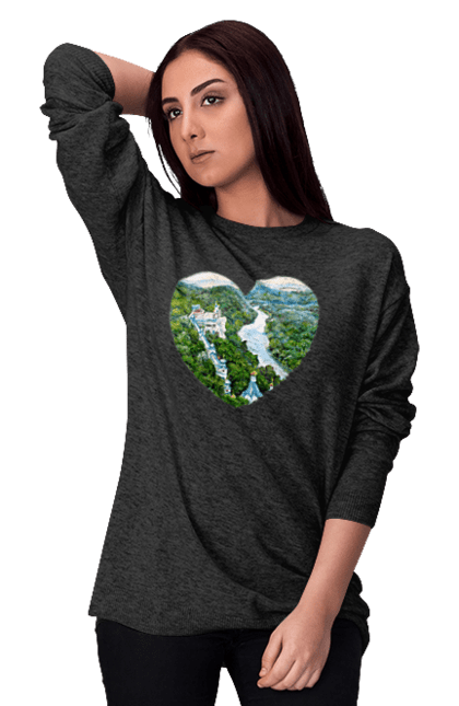 Світшот жіночий з принтом "Святогорская лавра". Донецька область, ліс, монастир, пейзаж, річка, святогірськ, україна, церква. 2070702