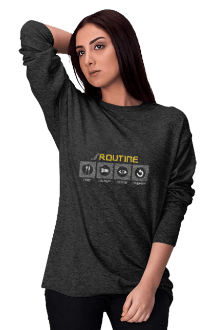Світшот жіночий з принтом "Рутина програміста". Ай ті, айтішник, код, програміст, хакер. 2070702