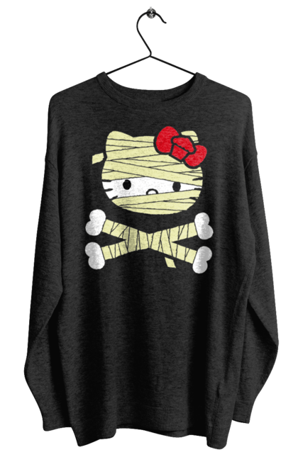 Свитшот женский с принтом Хелло Китти Хэллоуин. Halloween, hello kitty, mummy, бренд, кот, котенок, мумия, персонаж, хелло китти, хэллоуин. 2070702