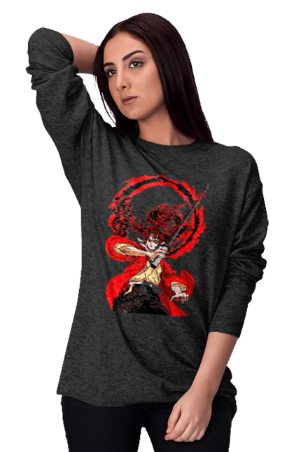 Women's sweatshirt with prints Demon Slayer Yoriichi Tsugikuni. Anime, demon slayer, manga, tsugikuni, yoriichi, yoriichi tsugikuni. 2070702