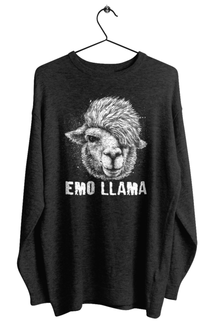 Women's sweatshirt with prints Emo Llama. Alpaca, animals, distressed, emo, funny, llama, vintage. 2070702