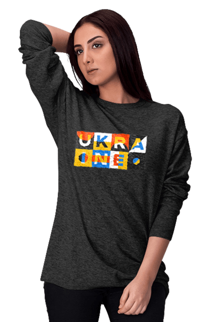 Світшот жіночий з принтом "Україна". Напис україна, символ україни, текст україна, україна. 2070702