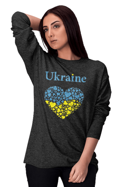 Світшот жіночий з принтом "Ukraine Heart". Прапор, серце, україна. 2070702
